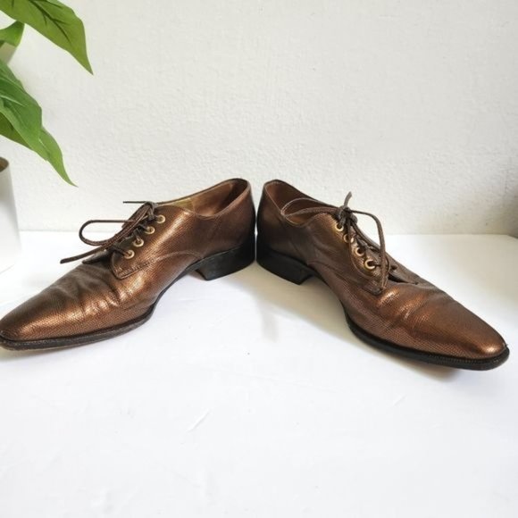 ESCADA Bronze Leather Lace up shoes size 6.5 - Picture 6 of 14